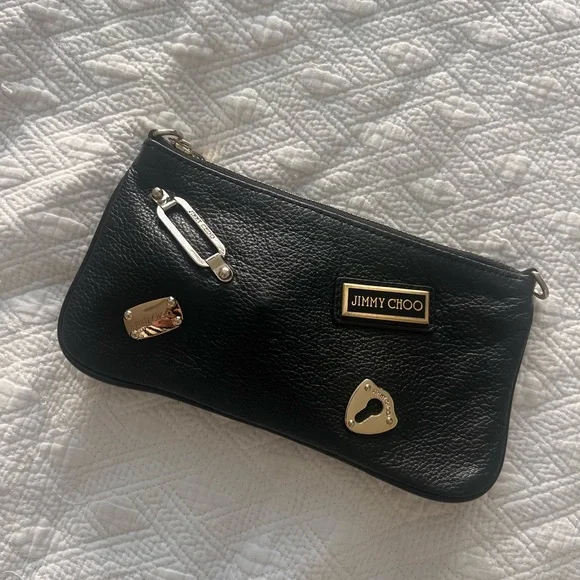 Jimmy Choo Black Leather Clutch with Gold Accents - Picture 7 of 9